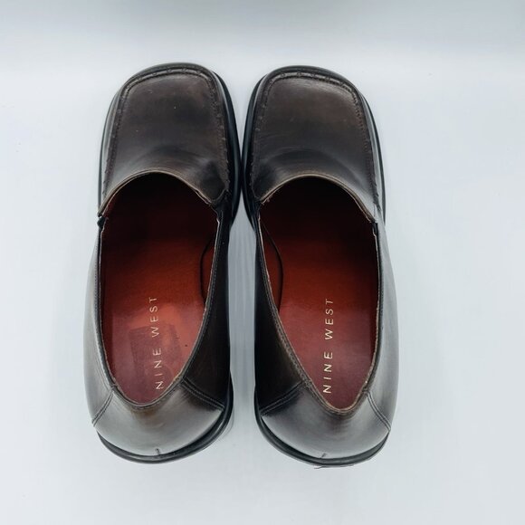 Nine West Shoes Womens Size 10 M Brown Leather Kinetic Chunky Heels Y2K Square - Picture 8 of 11